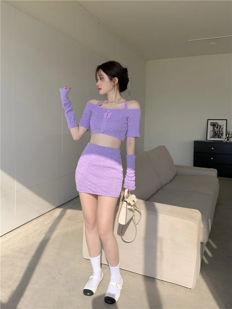 Soft Girl Knitted Matching Set Purple - Image 17
