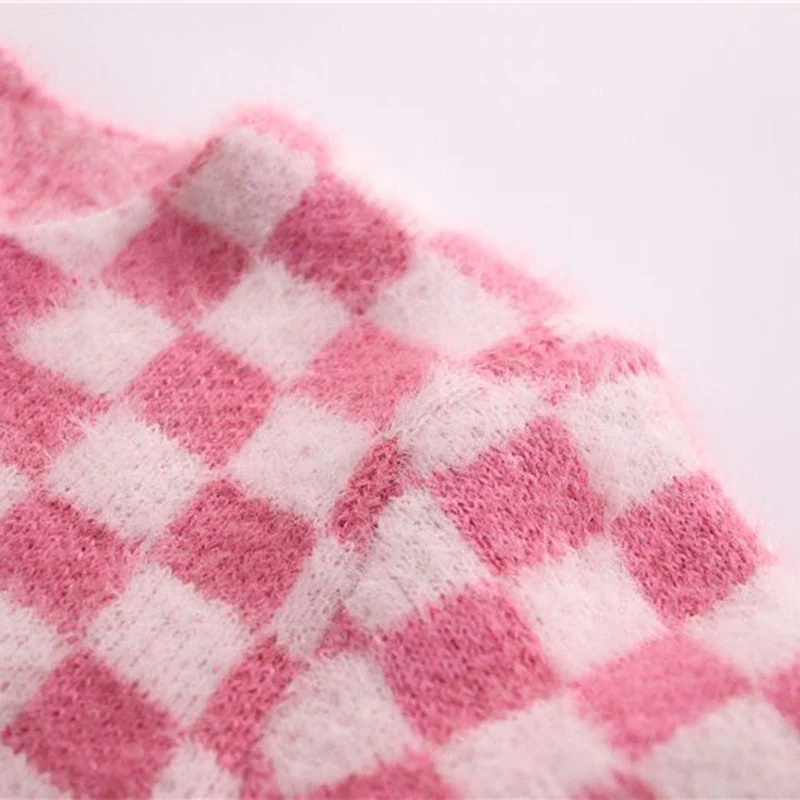 Pink Checker Knitted Cardigan - Image 4