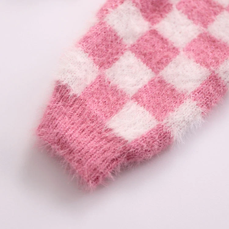 Pink Checker Knitted Cardigan - Image 9