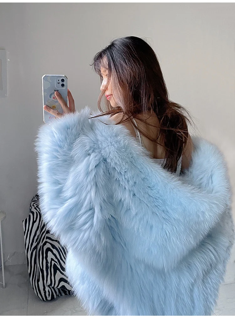 Soft Girl Y2K Faux Fur Jacket Blue - Image 4