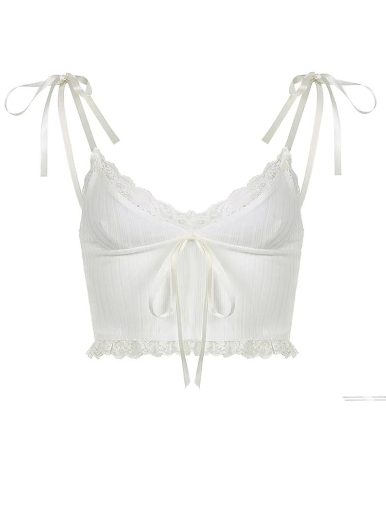 Soft Girl Y2K Lace Trim Crop Top - Image 2