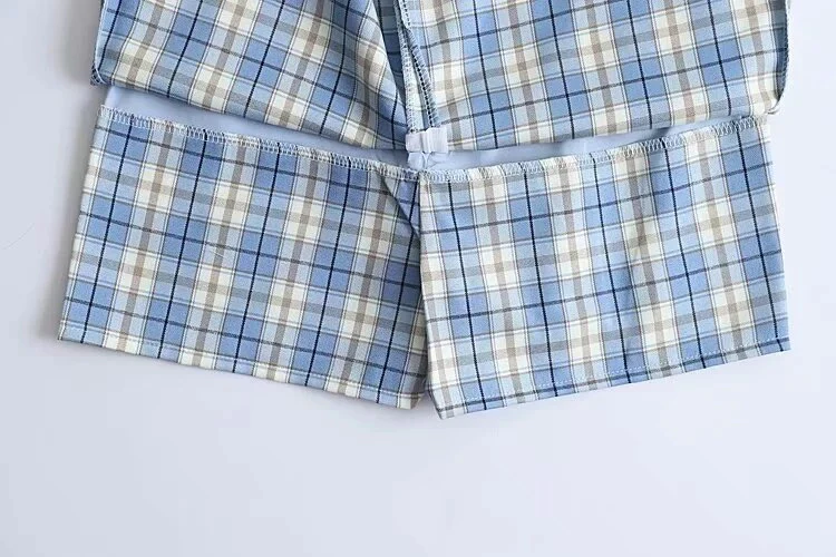 Korean Split Mini Plaid Skirt with Shorts - Image 28