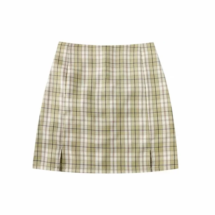 Korean Split Mini Plaid Skirt with Shorts - Image 5