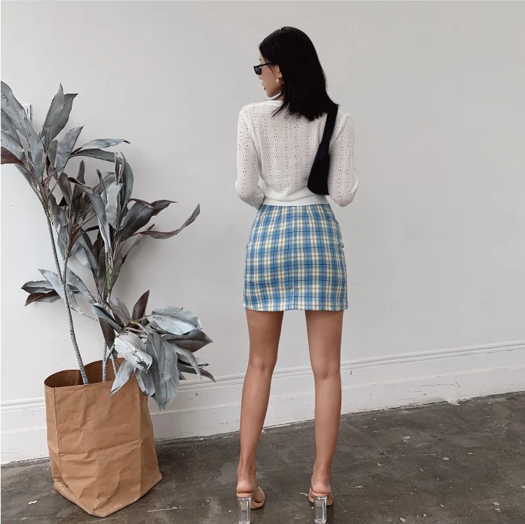 Korean Split Mini Plaid Skirt with Shorts - Image 9