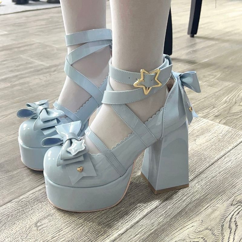 Sweet Bow Blue Mary Janes High Heels - Image 2