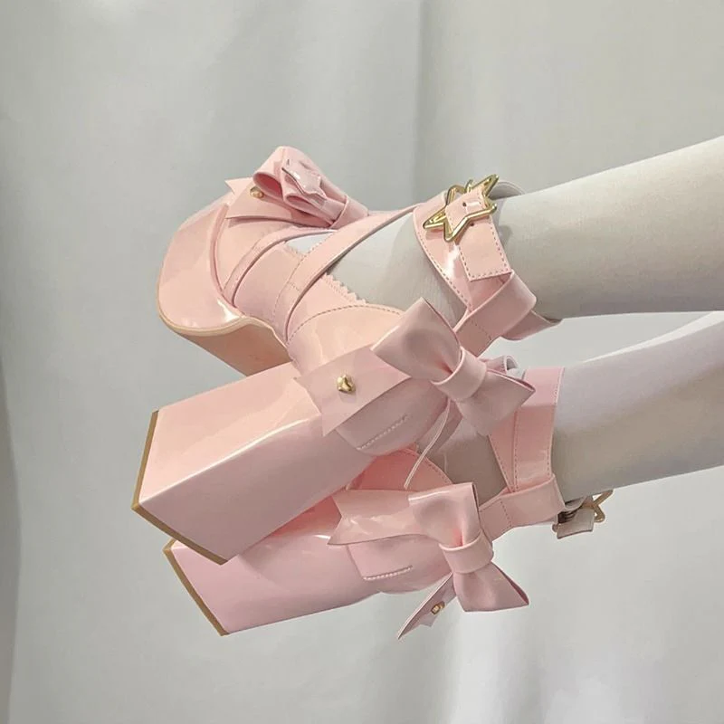Sweet Bow Pink Mary Janes High Heels - Image 2