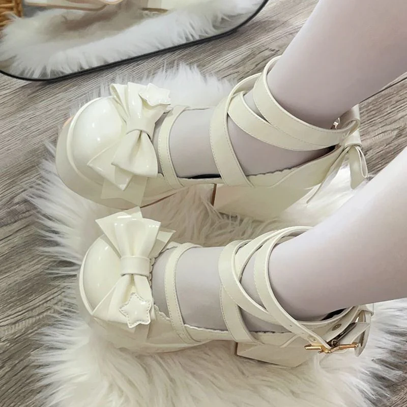 Sweet Bow White Mary Janes High Heels - Image 4