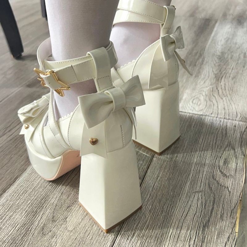 Sweet Bow White Mary Janes High Heels - Image 5