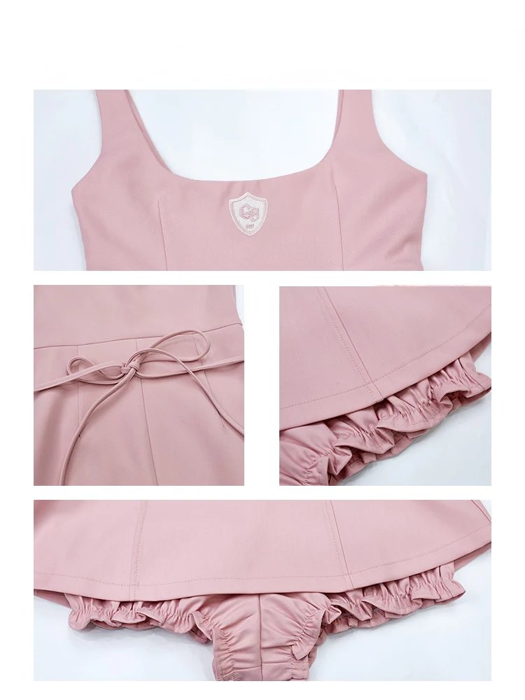 Sweet Girl Pink Blouse Suspender Dress Set - Image 9