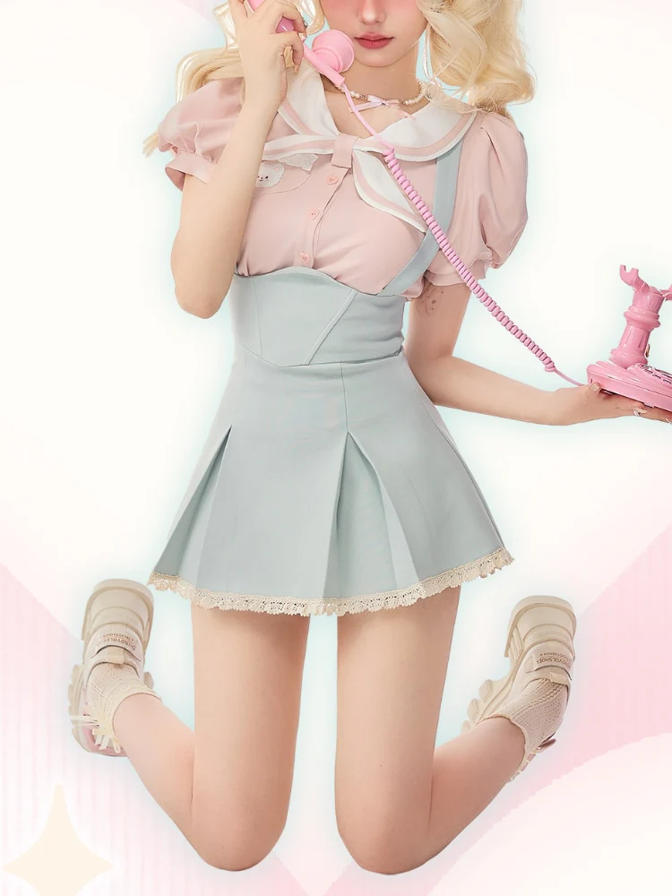 Sweet Girl Two Piece Set Blue Pink - Image 6