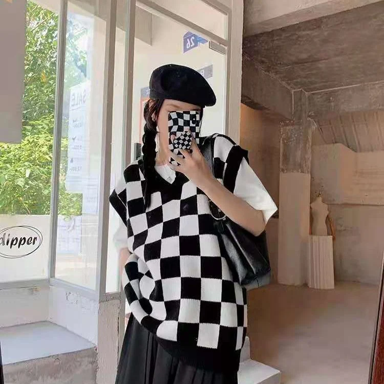 Wednesday Checkerboard Knitted Sweater - Image 5
