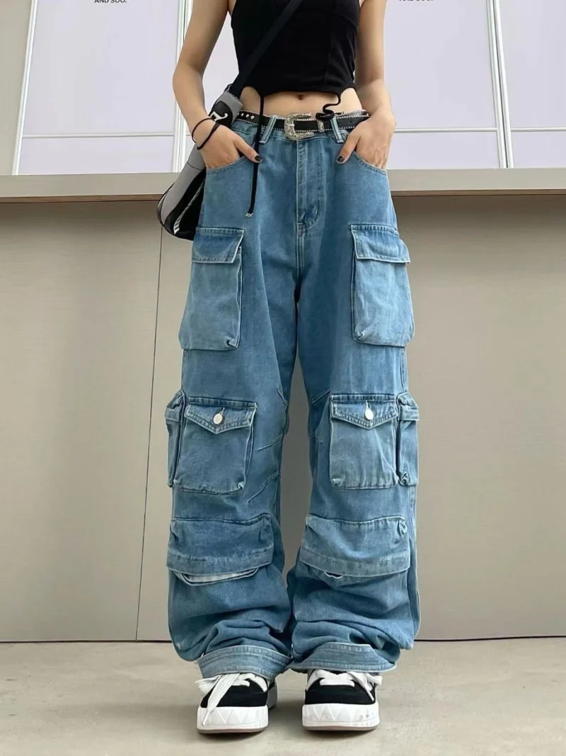 Y2K Baggy Blue Washed Cargo Pants - Image 13