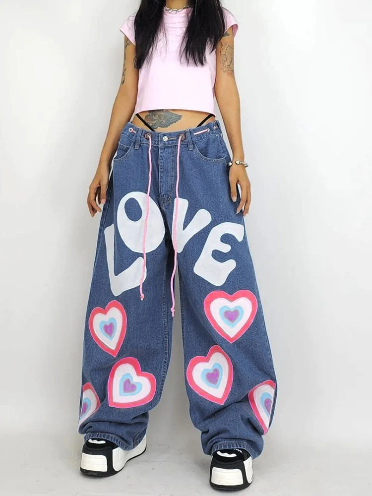Y2K Indie Girl Heart Baggy Jeans - Image 2
