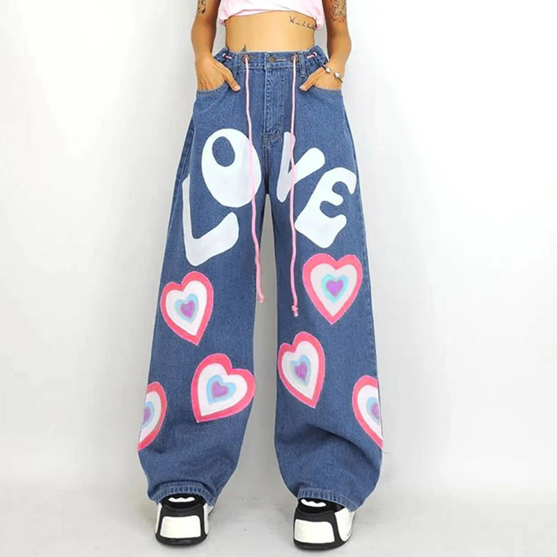 Y2K Indie Girl Heart Baggy Jeans - Image 20