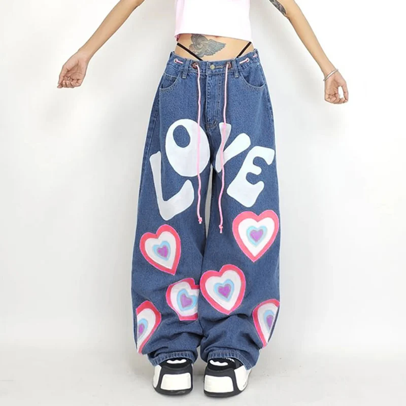 Y2K Indie Girl Heart Baggy Jeans - Image 21