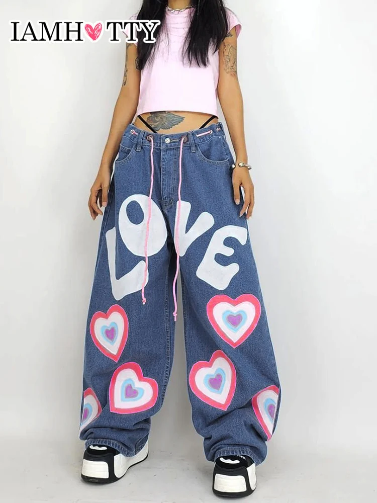 Y2K Indie Girl Heart Baggy Jeans - Image 3