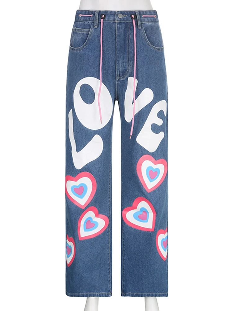 Y2K Indie Girl Heart Baggy Jeans - Image 4