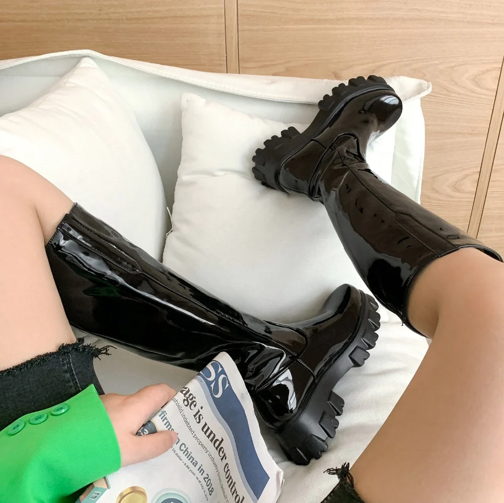 Y2K Shiny Knee-High Boots - Image 2